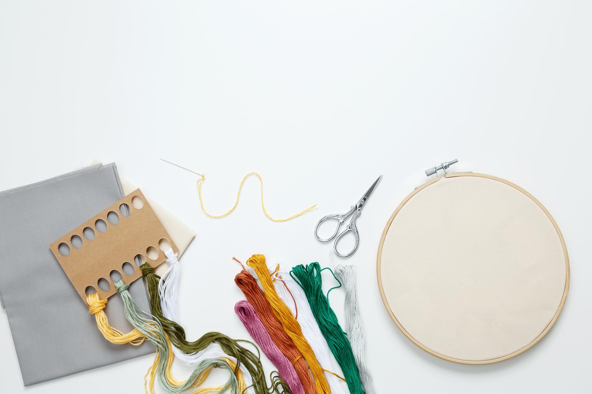 Studio table with threads and hoops